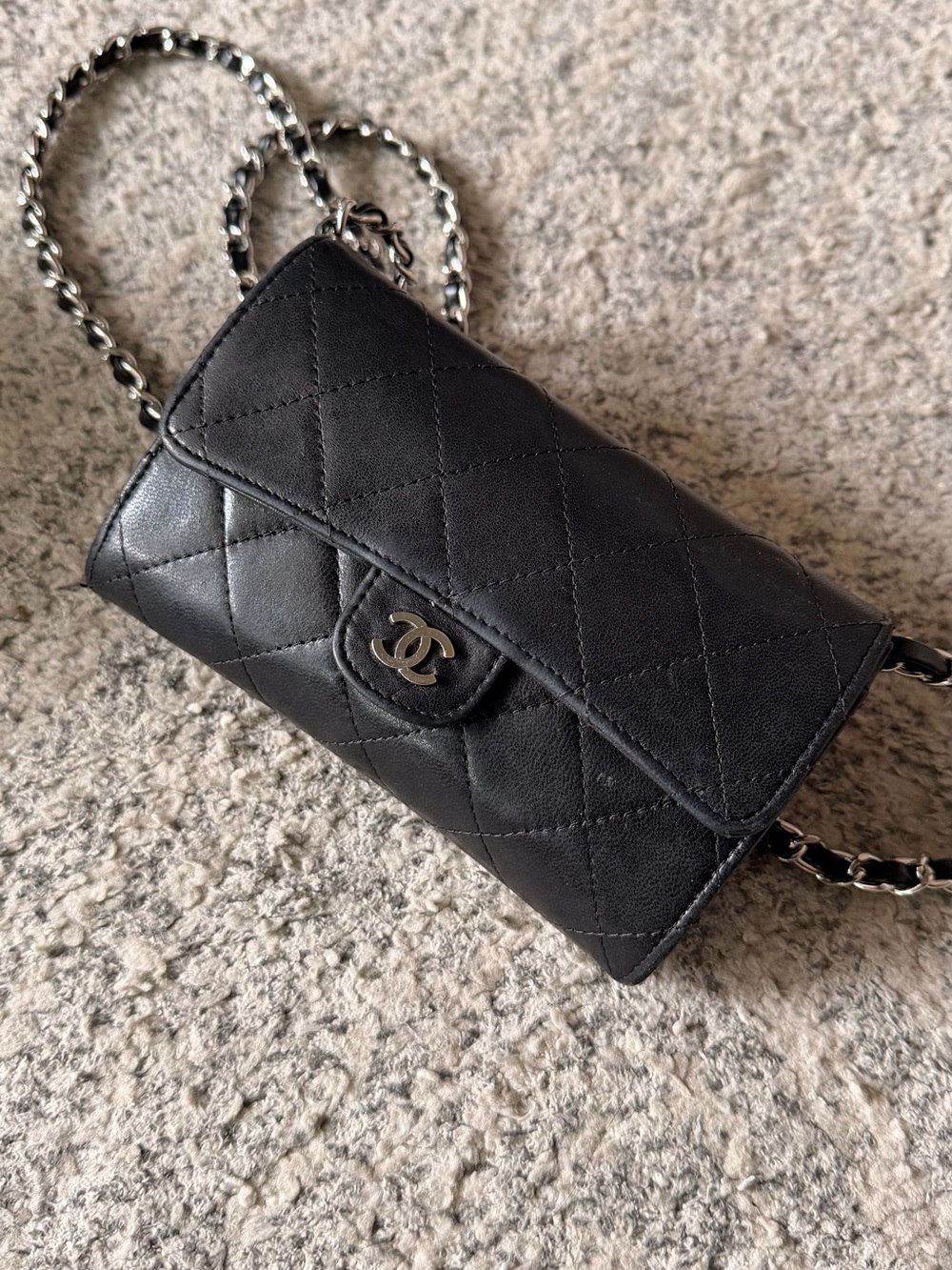 CHANEL Black Quilted Lambskin Mini Wallet-On-Chain with Silver Hardware